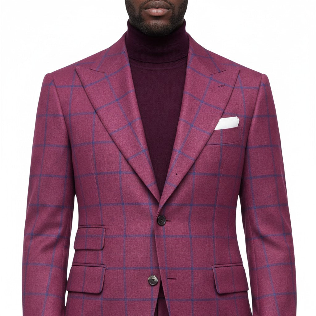 Terry Corbett New York Windowpane 2 Button Peak Lapel Suit