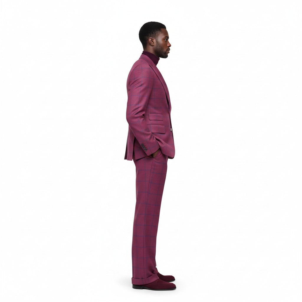 Terry Corbett New York Windowpane 2 Button Peak Lapel Suit