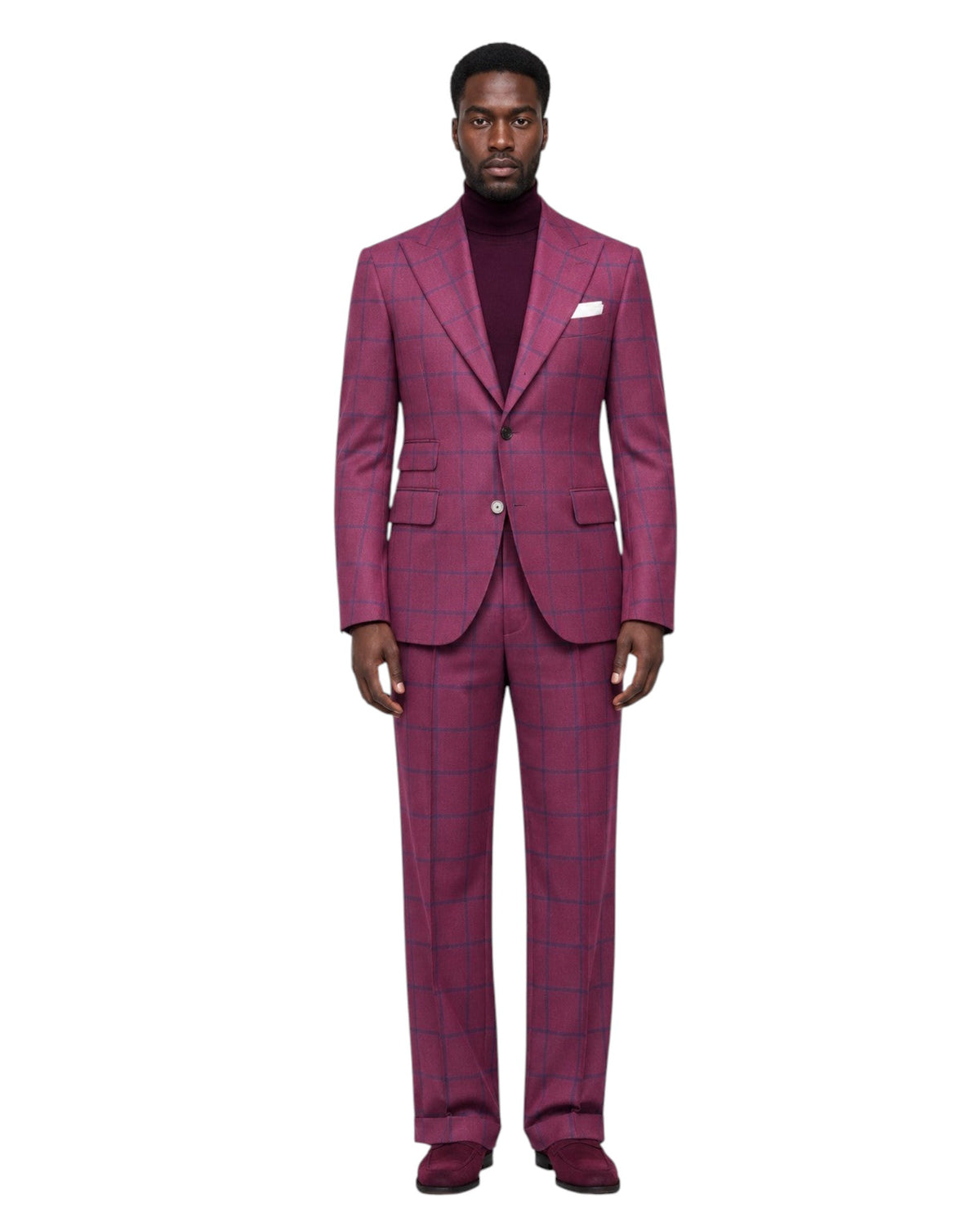 Terry Corbett New York Windowpane 2 Button Peak Lapel Suit