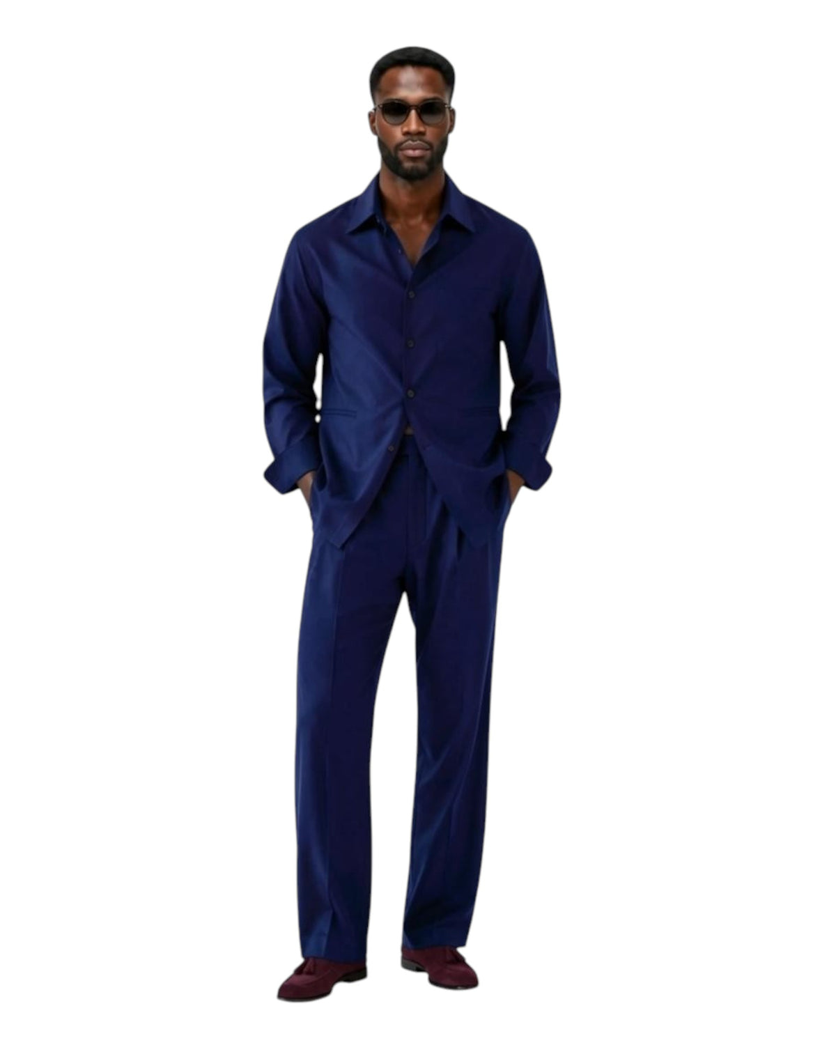 Terry Corbett Navy Wool Button Down Shirt and Trouser Set
