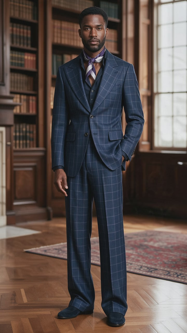 Terry Corbett New York Plaid 2 Button Peak Lapel Suit turn video in library
